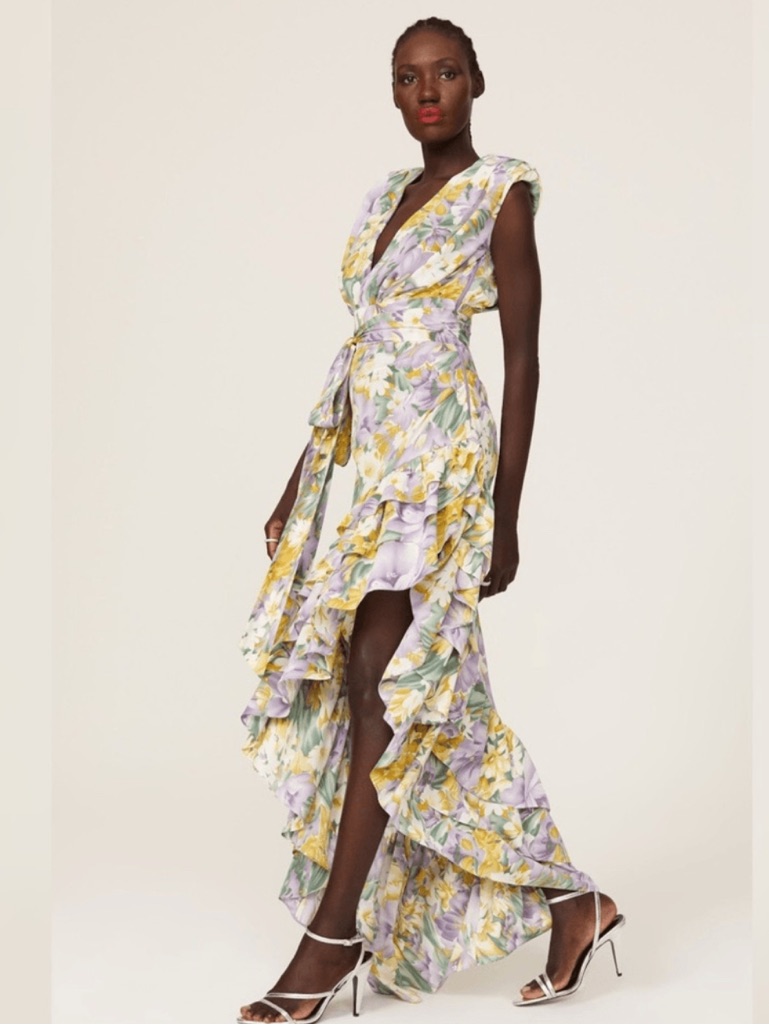 Bronx And Banco Lavender And Yellow Floral High-Low Wrap Dress